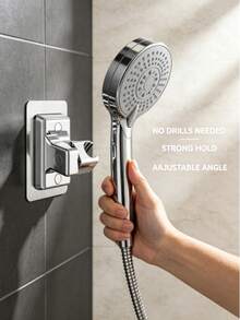 1Pc Drill-Free Handheld Shower Head Bracket, Wall Mount Adjustable Base For Shower Sprayer. Clean & Dry Wall Surface Before Sticking, Peel Off Film, Press Firmly To Expel Air. Leave 24hrs For Stable Adhesion. - multicolor - View 5