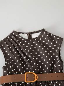 SHEIN 少女圓點印花百褶設計無袖洋裝 - 彩色 - 查看 12
