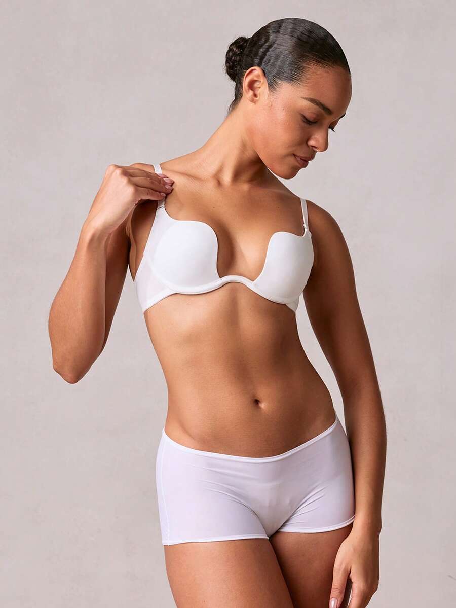 Veilyse Sujetador con aro y tirantes ajustables de color sólido, lencería para el verano - Blanco - Ver 1
