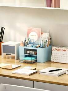Multi-Function Desktop Organizer With 2 Drawers & 5 Compartments, Sturdy Pen Holder For Office Desk, Storage Tray For Supplies, Stationery, Cables & Small Tools, Space-Saving Workspace Storage Rack - Multicolor - View 6