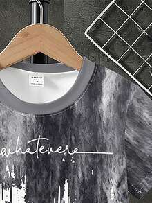 1 Set Boys' Spring/Summer Fashion New Grey & White Gradient Print Short Sleeve & Shorts 2-Piece Outfit, Cool & Stylish Summer Versatile Look, Photo-Ready Outfit, Multi-Wear Summer Style, Suitable For Daily Wear, School, Festivals, Multi-Scenario Boys' Clothing, Great Gift Choice With Atmospheric Vibe - Multicolor - View 6