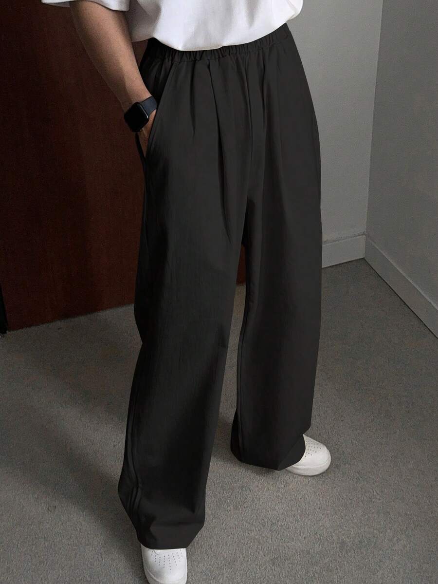 DAZY Spring Solid Black Wide Leg Loose Casual Pants For Men, Fall - Black - View 1