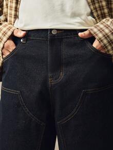 Norleigh Casual Washed Dark Blue Relaxed Fit Knee-Length Denim Shorts, Spring/Summer Cargo Pants - Blue - View 9