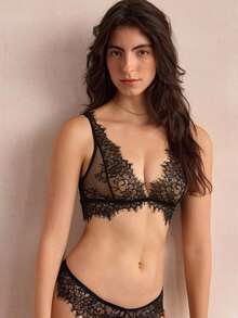 Charlaine French Eyelash Lace Bra, Daily Commute, Party, Banquet Wear, Women's Lingerie, 1pc - Black - View 7