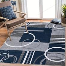 1pc Washable Carpet, Modern Geometric Pattern, Suitable For Living Room, Bedroom, Office, Striped & Circular Design, Contemporary Distressed Style, Low Pile, Neutral Soft, Patchwork Square Pattern, - multicolor - View 9