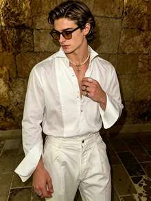 Manfinity Dauomo Men's Solid Color Casual Versatile Daily Wear Shirt - White - View 1