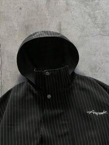 AXEPEAK 男士梭織時尚休閒寬鬆拼接開襟夾克 - 黑色 - 查看 3