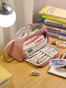 Corduroy Simple Large-Capacity Pencil Case, Fresh Style Canvas Pencil Case Multi-Functional Stationery Storage Bag - multicolor - View 1