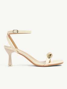 CUCCOO CHICEST Buckle Trim Open-Toe Rear Cross Strap Square Stiletto Fashion Commuter Nude PU Leather Ladies High-Heeled Sandals Dating Vacation - nude - View 3