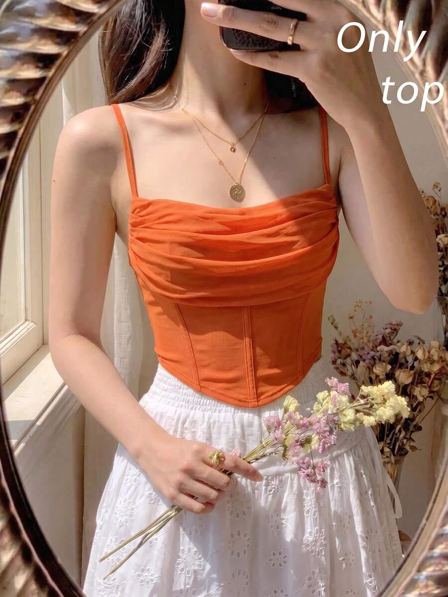 SHEIN MOD Women's Y2K Solid Color Pleated Fashion Camisole - Orange - View 1