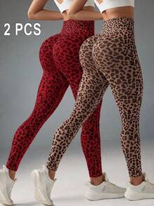 Velisys Velisys Legging Olahraga Wanita Kasual Motif Leopard Tanpa Jahitan dengan Elastisitas Tinggi - MultiWarna - View 1