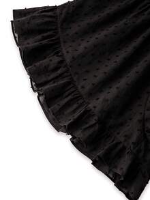 LUVLETTE Summer Sweet Women's Black Elegant Airy Two-Piece Set - Double-Layered Ruffles & Button Front Breezy Refined Home Wear - Black - View 15
