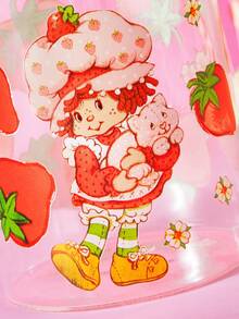 Strawberry Shortcake X SHEIN Retro Strawberry Theme High Borosilicate Glass, Capacity 530ml, Double-Sided Printing Design Of The Cup Body, With Shiny Decorative Handle, Heat-Resistant And Cold-Resistant, Can Be Used For Drinking Water And Drinks - Red - View 4