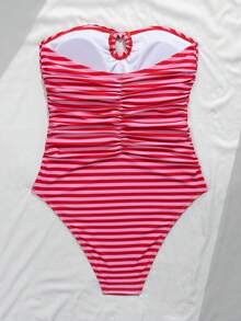 Swim Mod 女士连体多色条纹印花性感显瘦挂脖系带腰身热销沙滩度假休闲优雅情人节连体泳衣 - 彩色 - 查看 2