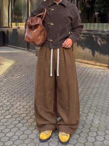 STEELVANCE Men's Solid Color Drawstring Waist Casual Versatile Everyday Travel Long Pants - Khaki - View 1