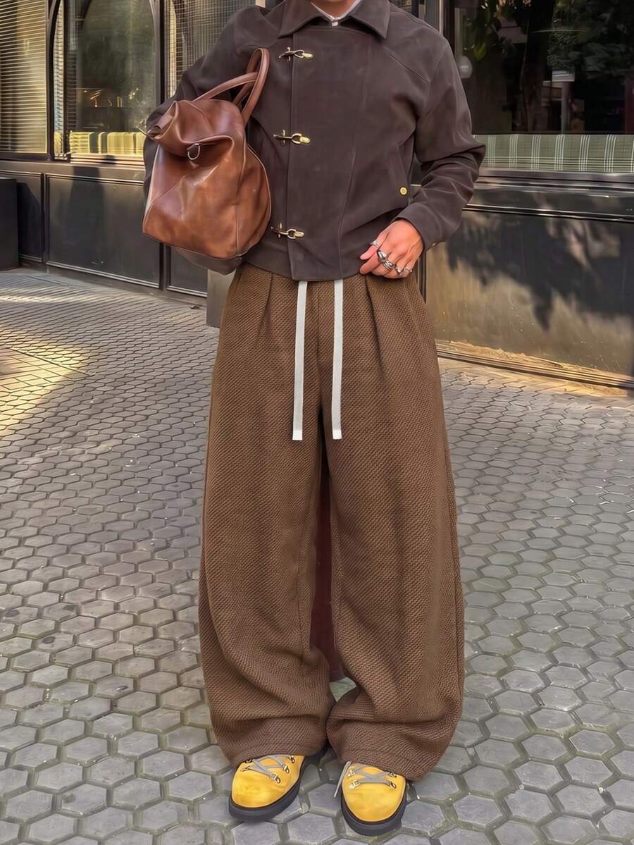 STEELVANCE Men's Solid Color Drawstring Waist Casual Versatile Everyday Travel Long Pants - Khaki - View 1