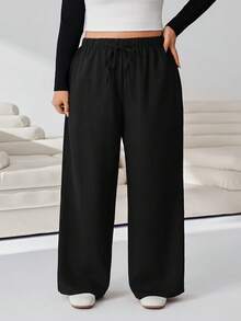 Solflare Pantalones de talla grande de unicolor versátiles y casuales - Negro - Ver 4