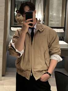 DAZY Khaki Double Zipper Placket Stand Collar Snap Button Hem Elastic Cuffed Men's Jacket And Coat Fall - Khaki - View 6