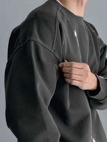 DAZY Spring/Autumn Short Long Sleeve Ribbed Hem & Cuff Design Grey Knit Pullover Sweatshirt For Men - Grey - View 6