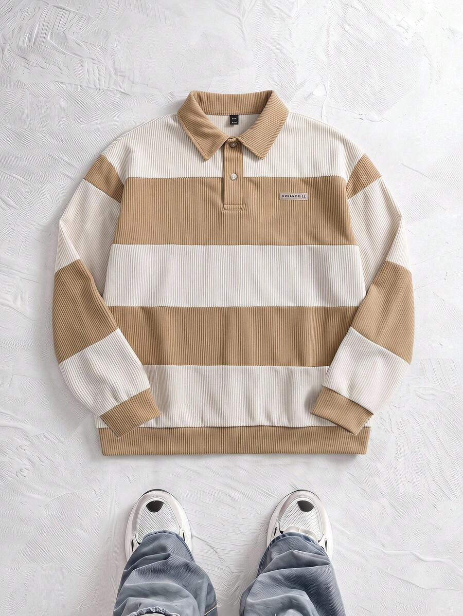 NORVETH Men's Knitted Fashion Casual Loose Long Sleeve Half-Zip Sweatshirt - Camel - View 1