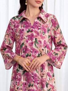 Yasmyna Camisa larga de algodón con cuello, botones delanteros y estampado multicolor - Rosa - Ver 3