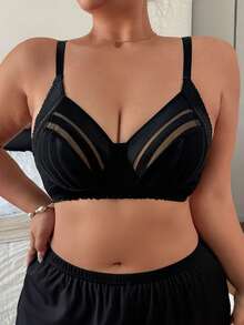 Napfluff CURVE Napfluff CURVE Women's Plus Size Striped Sheer Mesh Underwire Bra, Large Bust Slimming Support & Push-Up Lingerie, 1pc - Black - View 4