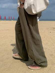 DAZY Long Brown Curved Blade Design Loose Elastic Waist Men's Pants - Brown - View 6