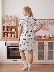 Slumberry CURVE Plus Size Heart Print Textured Nightdress, Moo Moo Night Dress - White - View 4