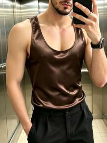Manfinity Dauomo Men's Satin Sleeveless Tank Top - Brown - View 3