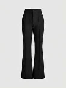 SHEIN MOD High Waist Seam Detail Flare Leg Petite Bell Bottoms Black Pants - Black - View 4