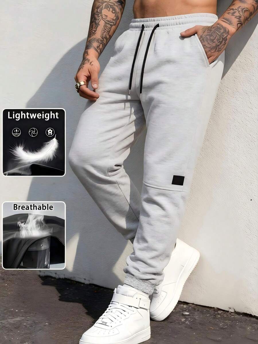 Gym Rark Men's Light Gray All-Season Minimalist Line Design Sports Outdoor Casual Jogging Pants - Light Grey - View 1