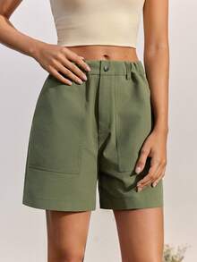In My Nature Women's Solid Color Casual Versatile Daily Outdoor Shorts - Army Green - View 6