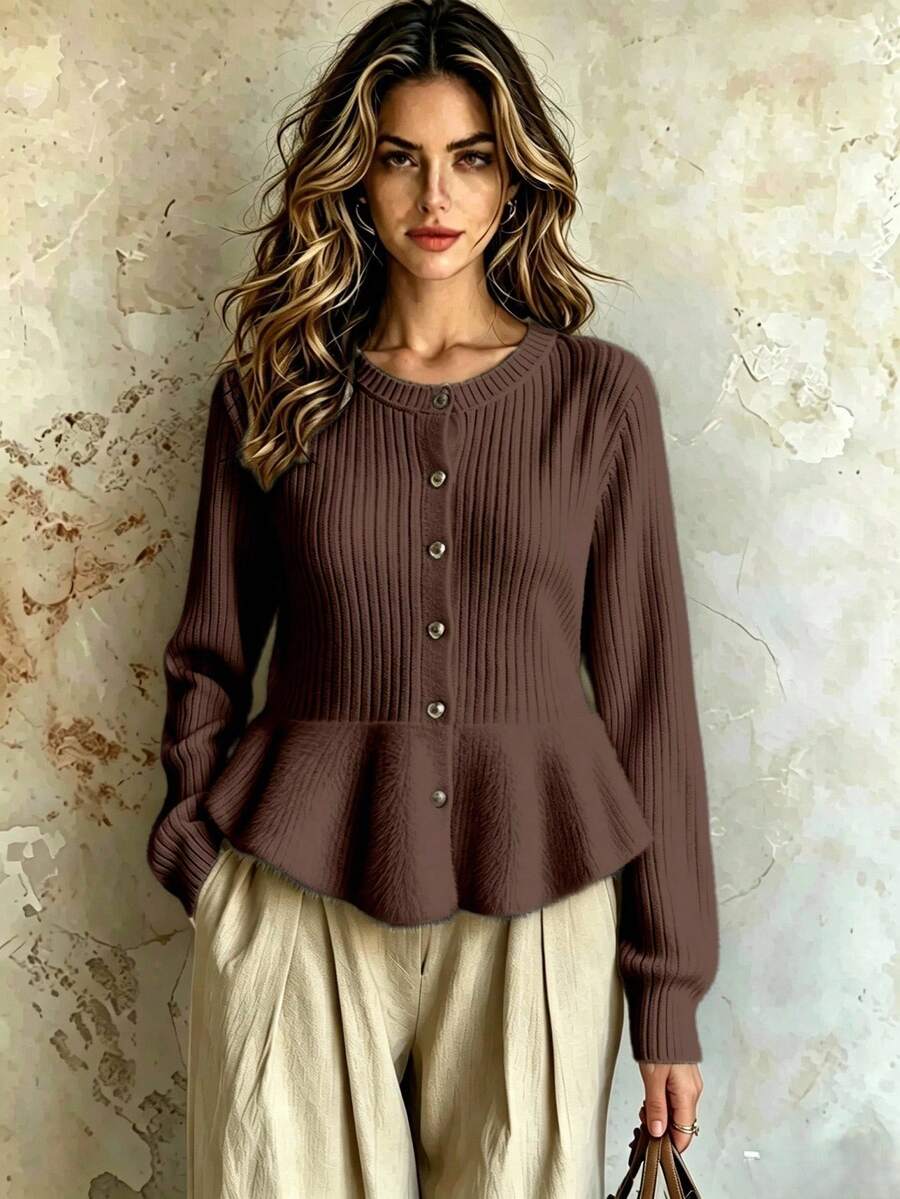 Franclia Y2K Cardigan Sweater, Suitable For Commuting, School, Halloween, Office, Outdoor, Birthday, Casual Wear In Autumn/Winter - Coffee Brown - View 1