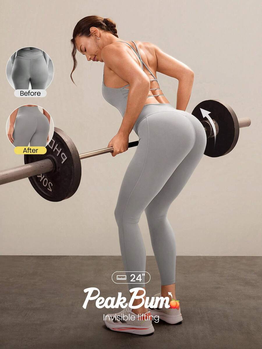 GLOWMODE 24" Peakbum Powersculpt™-Air Sculpt Flex 吸濕排汗涼感V腰提臀緊身褲 高強度運動跑步訓練 - 淺灰色 - 查看 1