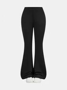SHEIN Girlism Tween Girl NovaGlow 少女運動休閒日常針織素色開襟外套與喇叭褲套裝 - 黑色 - 查看 7