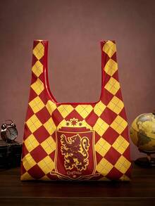 HARRY POTTER X Joivida 魔法世界可重複使用購物袋 – 紅金學院配色，舒適購物必備，刺繡細節，寬敞耐用，日常購物、海灘、圖書館或魔法主題度假必備 - 紅黃 - 查看 1