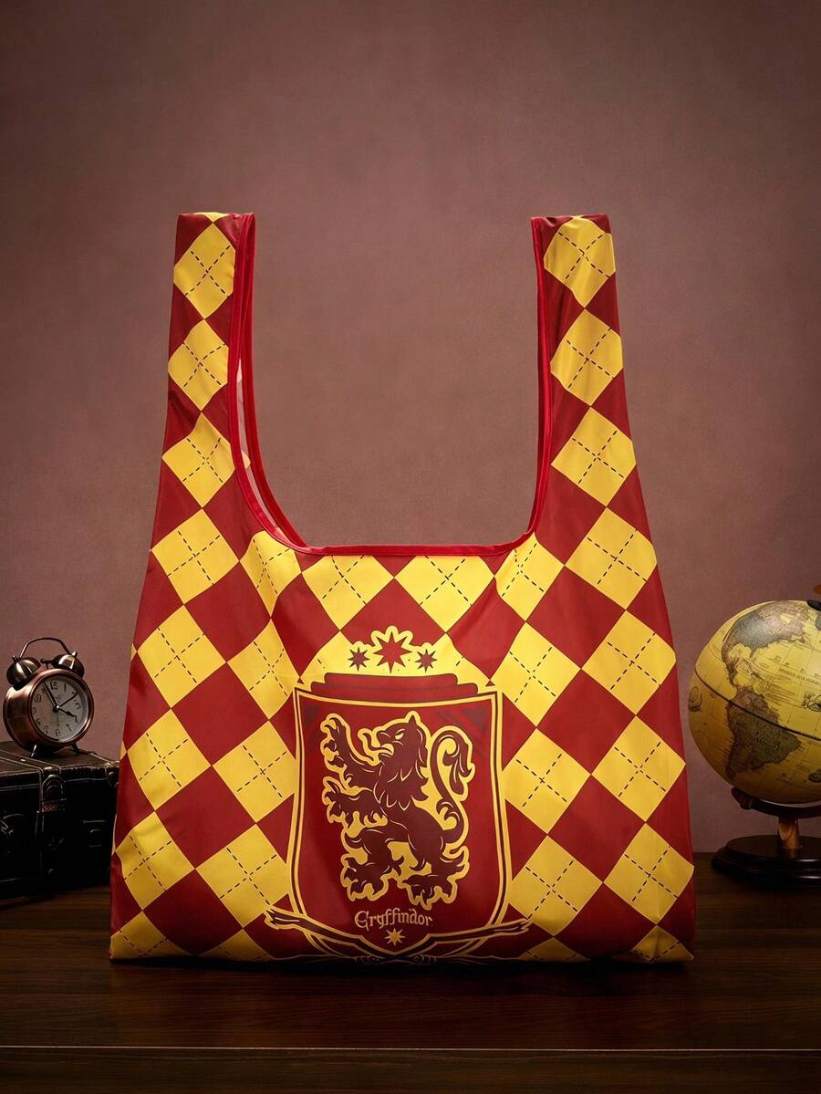 HARRY POTTER X Joivida 魔法世界可重複使用購物袋 – 紅金學院配色,舒適購物必備,刺繡細節,寬敞耐用,日常購物、海灘、圖書館或魔法主題度假必備 - 紅黃 - 查看 1