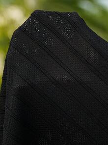VENTUSAIL 男士卡其色粗針織紋理提花條紋休閒度假短袖襯衫與短褲套裝 - 黑色 - 查看 4