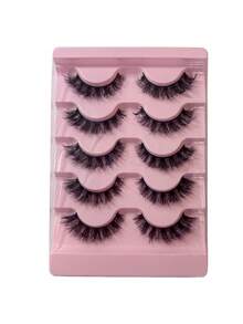 5 Pairs ENCHUW Transparent Natural Soft Fluffy Faux Mink Eyelashes, Makeup False Eyelashes - Black - View 8