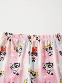 THE POWERPUFF GIRLS X SHEIN Baby Girl Round Neck Letter Cartoon Print Short Sleeve Top And Long Pants Casual Daily Home Sleepwear Set - Multicolor - View 6