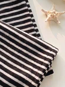 Comfortcana Women's Drawstring Waist Striped Casual Everyday Sweatpants - Black and White - View 4