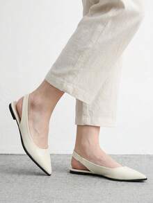 CUCCOO BIZCHIC Off-White 尖頭平底休閒通勤女鞋，簡約百搭，適合日常通勤與辦公穿著 - 米白色 - 查看 5