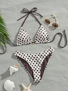 Sunnyshic Swim Mod Women's Sweet Polka Dot Colorblock Reversible Bikini Set - Multicolor - View 3