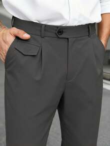 Manfinity Mode Men's Plus Size Solid Color Straight Leg Business Travel Dress Pants With Pockets - Dark Grey - View 6