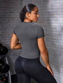 Solea Cove Casual Athleisure Athletic Versatile Round Neck Fitted Sports T-Shirt For Running And Fitness Gym Workout Grey Summer - Dark Grey - View 2