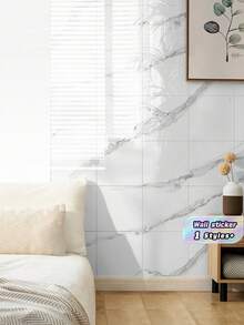 10-Piece Set (0.9m²) White Faux Marble Tile-Effect Self-Adhesive Wall Stickers – Waterproof, Moisture-Resistant, And Ideal For Covering Imperfections (Aluminum-Plastic Composite Material) - White - View 3