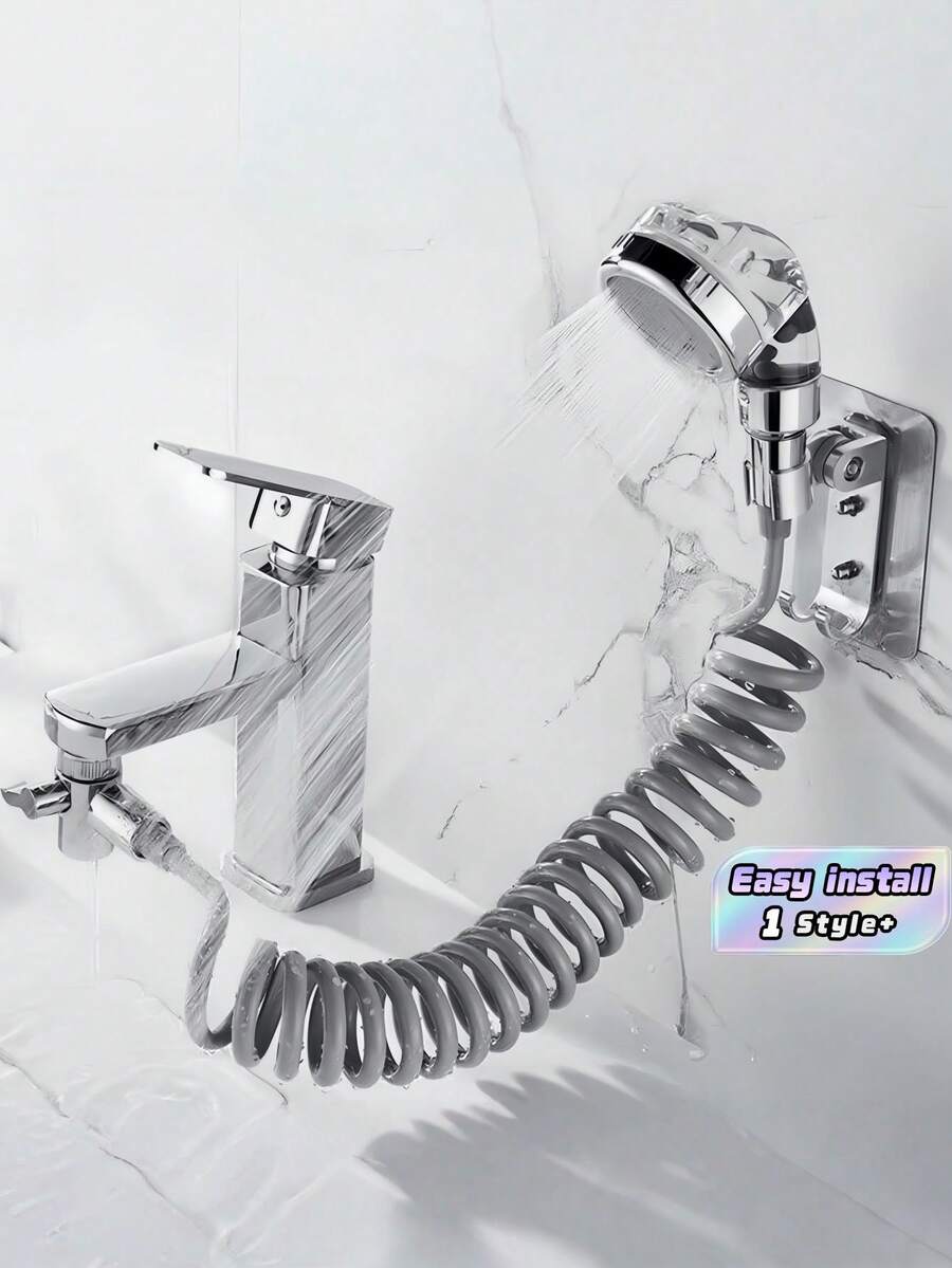 1Set Solid Brass Faucet Diverter Splitter For Basin Sink Converter Adapter Handheld Shower Head Hair Washing Spray Bathroom Renovation Kit - Silver shower - View 1