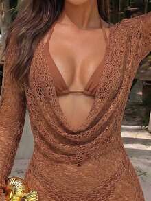 Bonvoyette Women's One-Piece Swimsuit, Sexy Elegant Hollow-Out Textured Fabric Beachwear, Spring/Summer Vacation Swimsuit - Multicolor - View 7