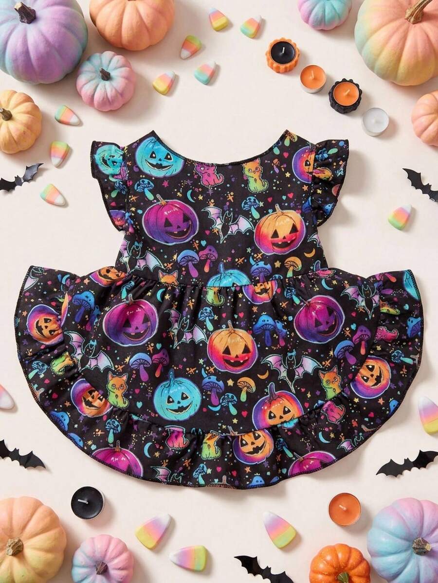 PETSIN 1pc Colorful Pumpkin & Bat Graphic Luminous Dress, Halloween Costume For Pets - Multicolor - View 1