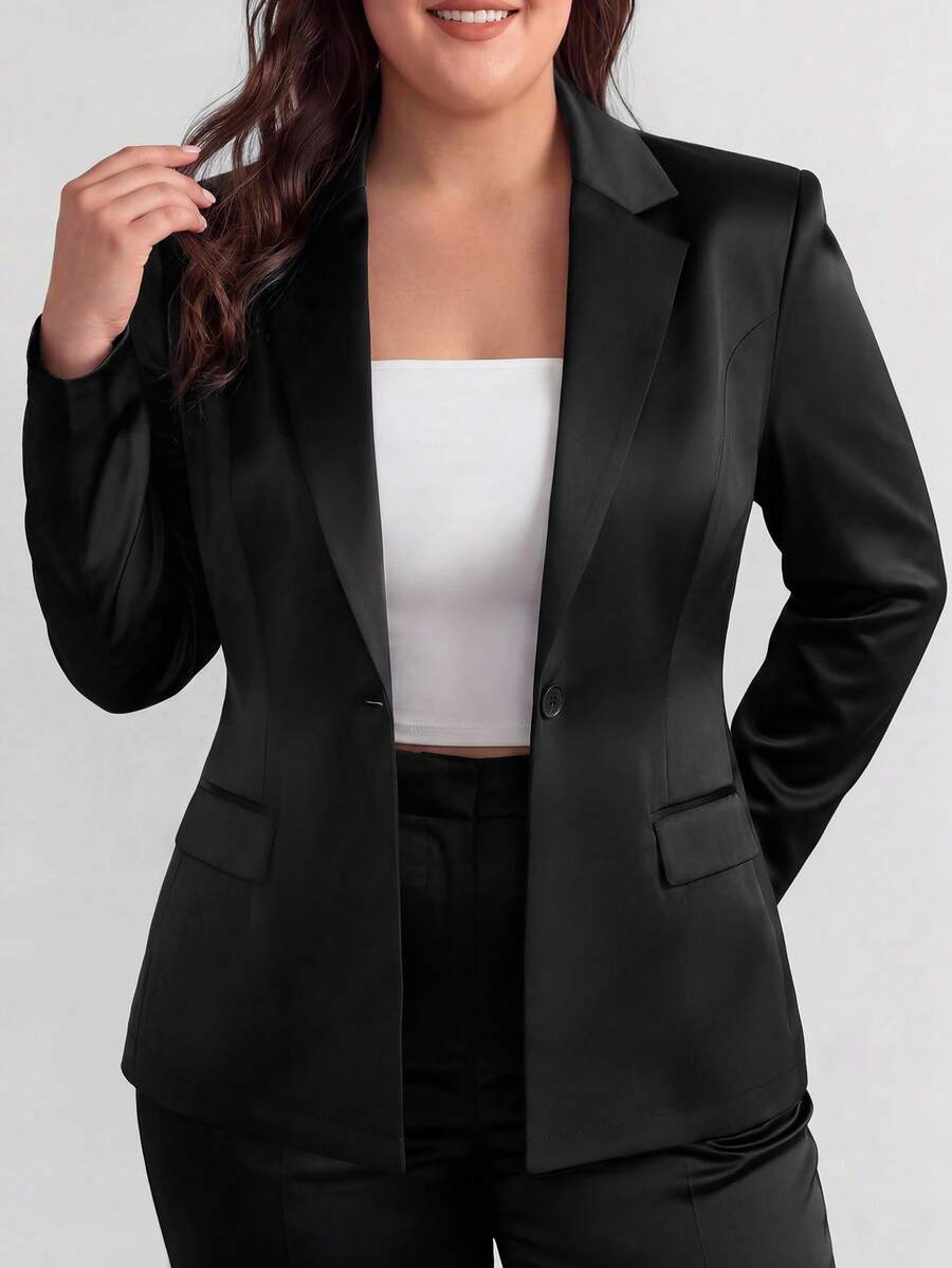 SHEIN LUNE CURVE Plus Size Women's Casual Versatile Spring/Autumn Long Sleeve Christmas New Year Blazer Fall - Black - View 1